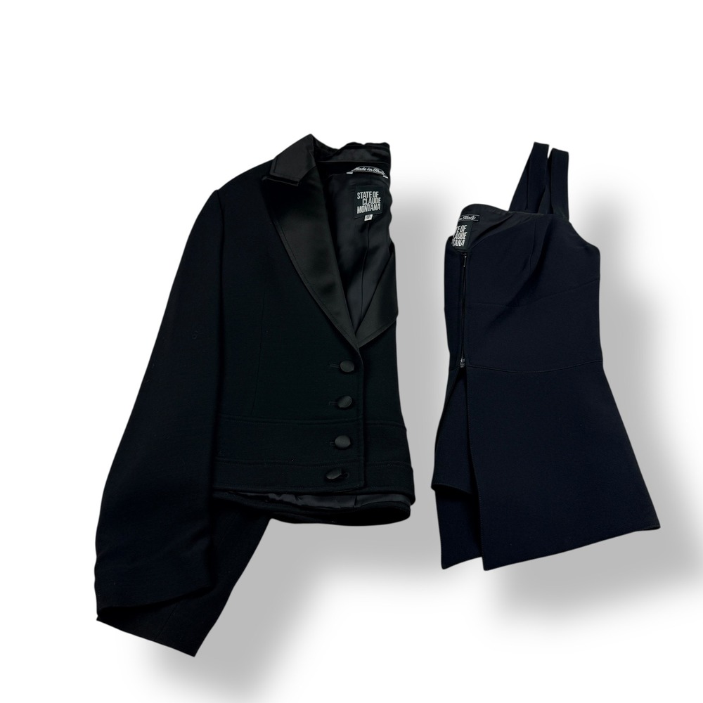 State of Claude Montana Black Blazer & Tank Top Set Made in Italy Tuxedo Lapel